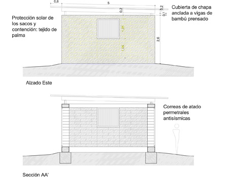 Alzado este y seccin AADBC##1 de vivienda